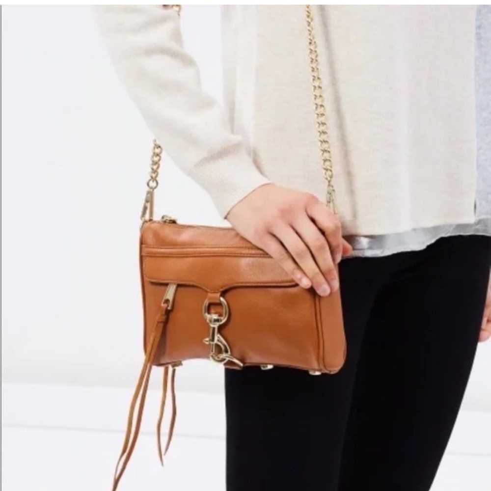 Rebecca Minkoff Tan Leather Mini M.A.C. Zipper Crossbody Bag Small Handbag Zip
